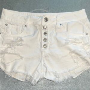 White Distressed Denim Shorts